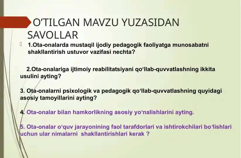 Ota-onalar bilan hamkorlikning asosiyyonalishlari