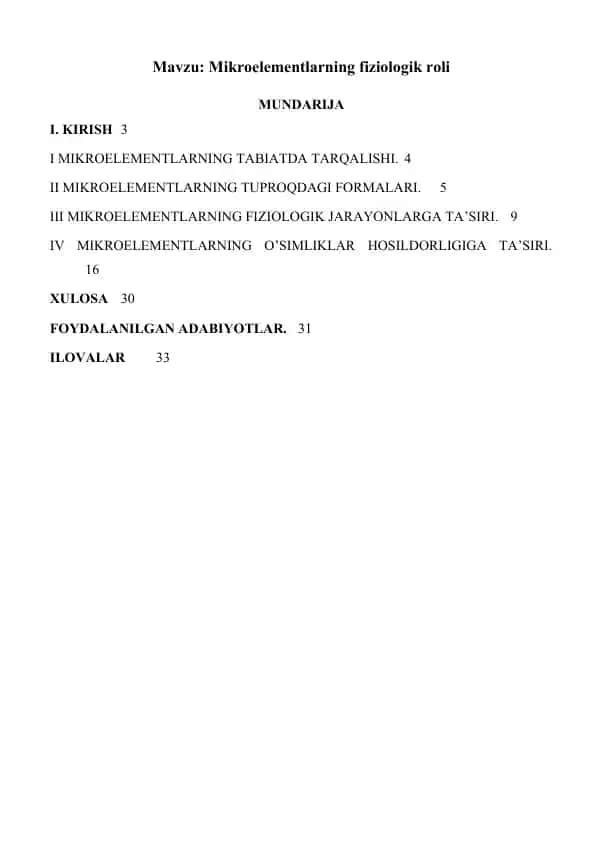 Mikroelementlarning fiziologik roli