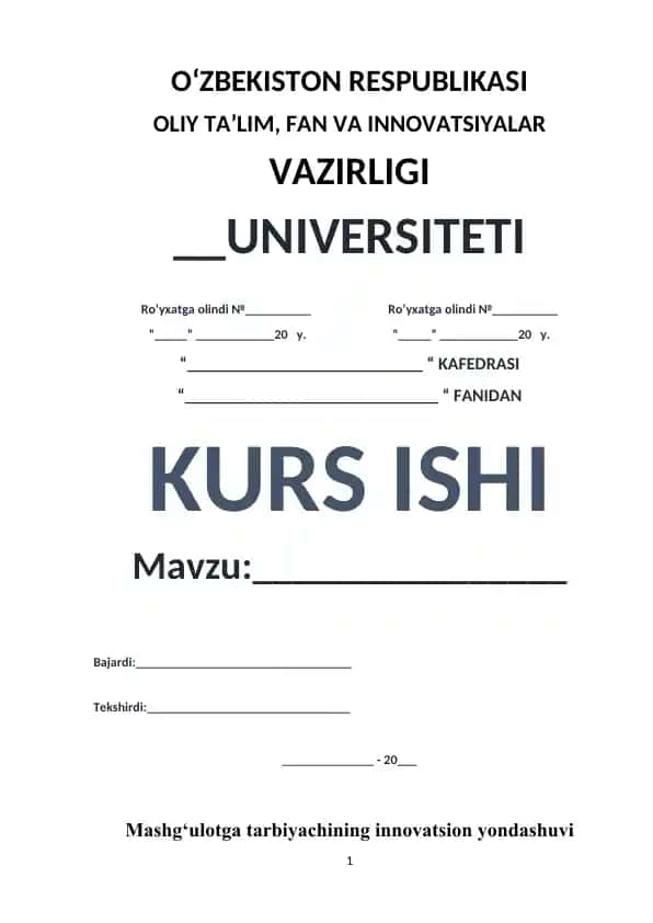 Maktabgacha ta'lim uchun davlat o‘quv dasturi asosidagi kurs ish