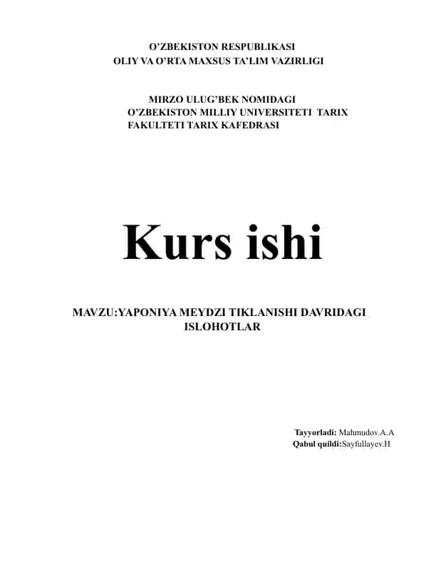 YAPONIYA MEYDZI TIKLANISHI DAVRIDAGI ISLOHOTLAR