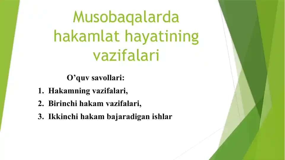 Musobaqalar va hakamlar hay'atining vazifalari