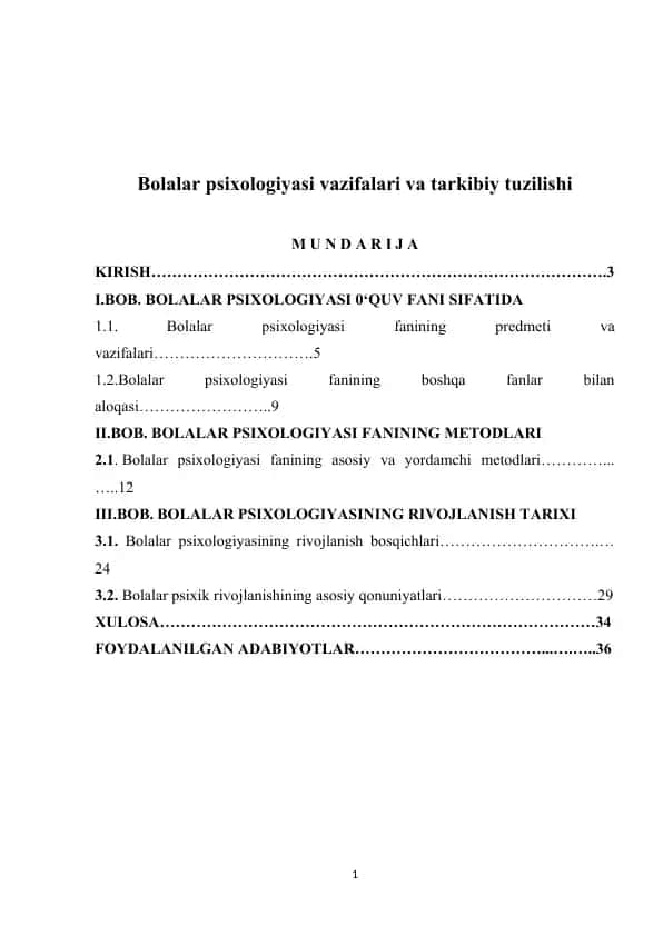 Bolalar psixologiyasi vazifalari va tarkibiy tuzilishi