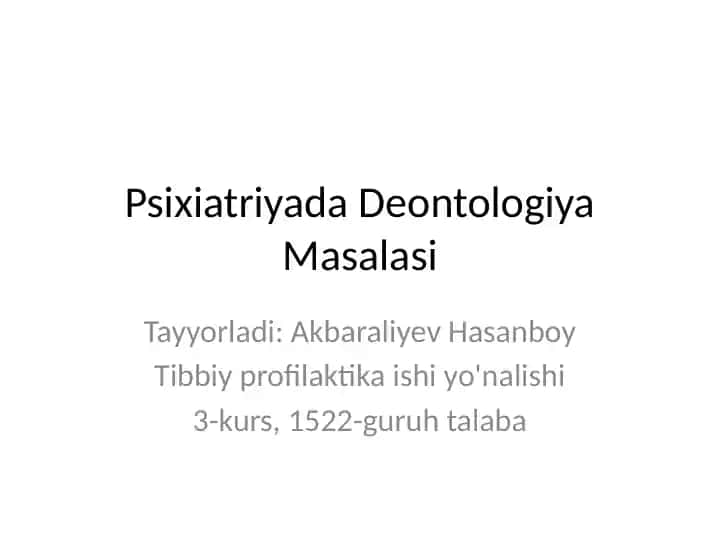 Psixiatriyada Deontologiya Masalasi