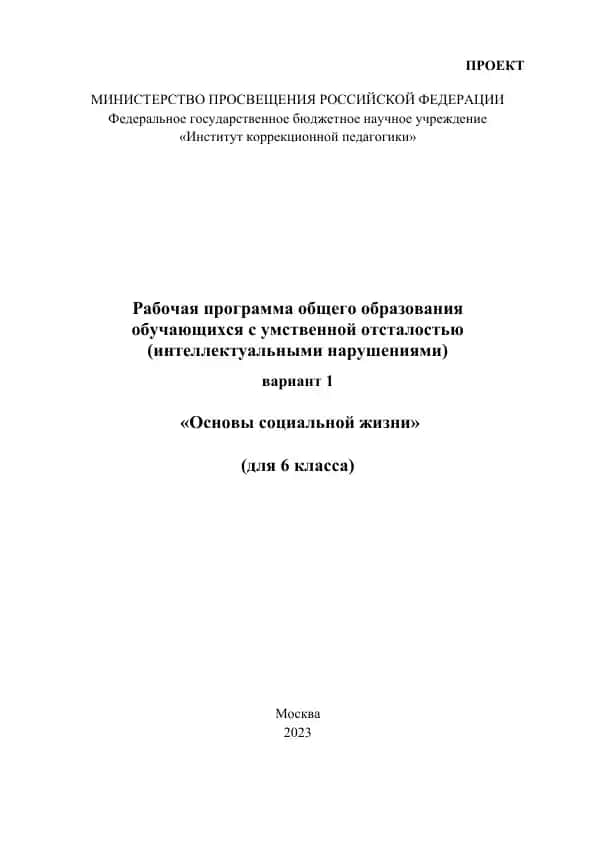 Рабочая программа "Основы социальной жизни" для 6 класса