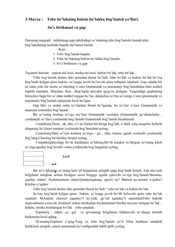 Tobe bo’lakning hokim bo’lakka bog’lanish yo’llari
