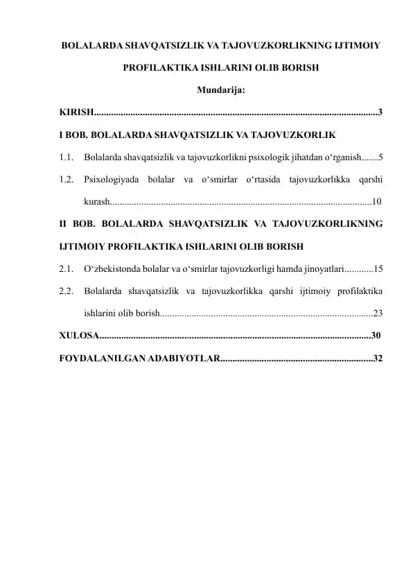 Bolalarda shafqatsizlik va tajavuzkorlikni oldini olish