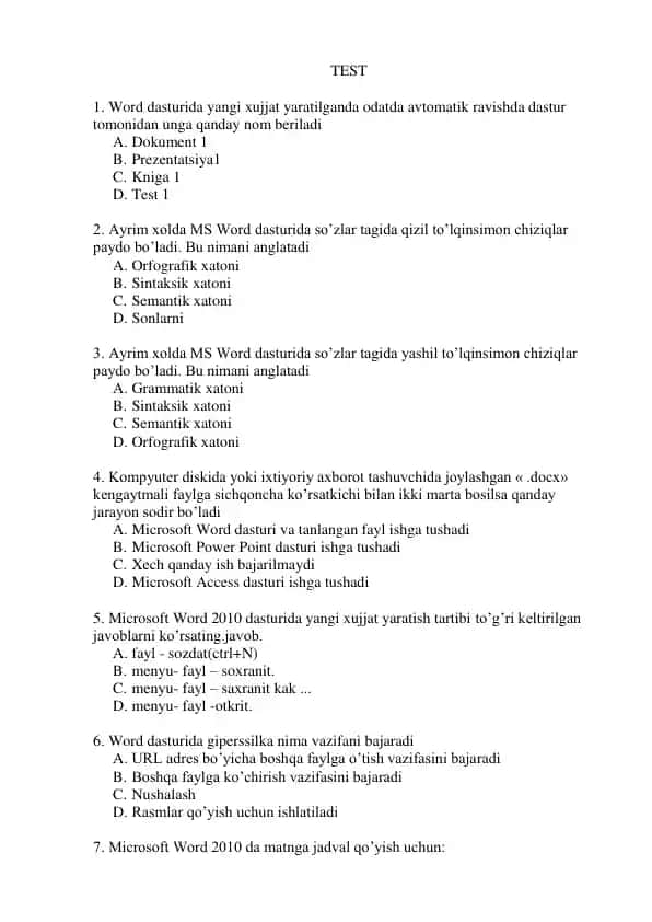 Microsoft Word test varianti