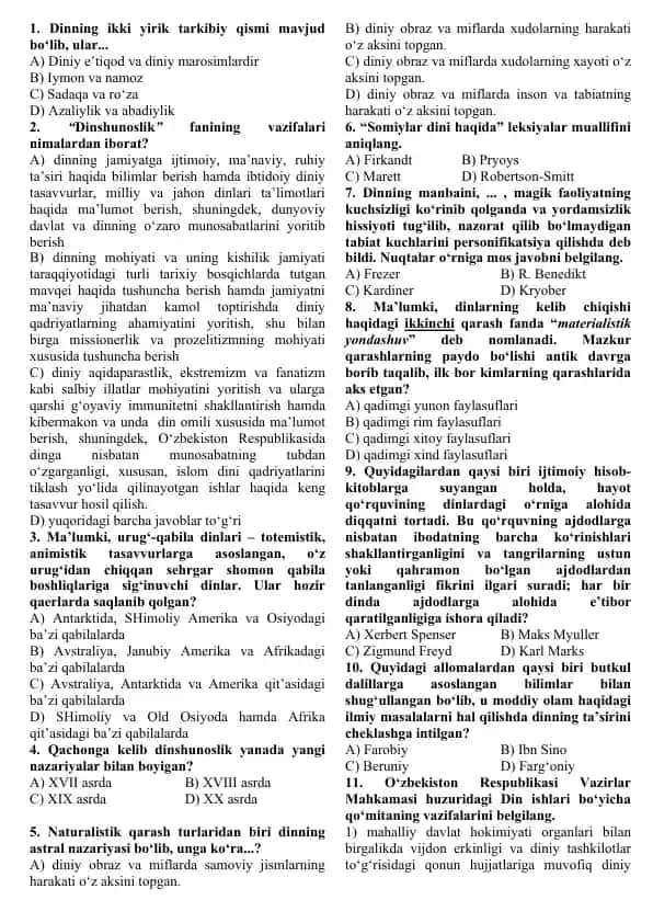 Diniy e’tiqod va diniy marosimlar