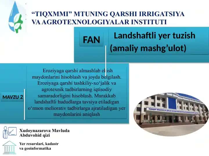 TOSHKENT IRRIGATSIYA VA QISHLOQ XO'ALIGINI MEXANIZATSIYALASH