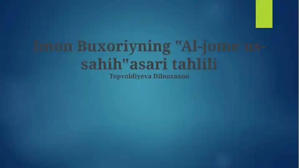 "Al-jome us-sahih" asari tahlili