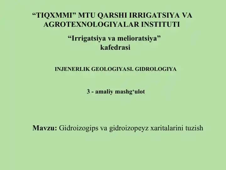Gidroizogips va gidroizopeyzxaritalarini tuzish