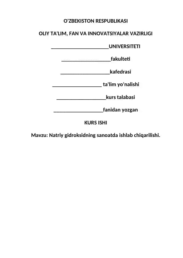 Natriy gidroksidning sanoatda ishlab chiqarilishi