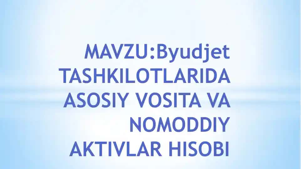 Byudjet TASHKILOTLARIDA ASOSIY VOSITA VA NOMODDIY AKTIVLAR HISOBI