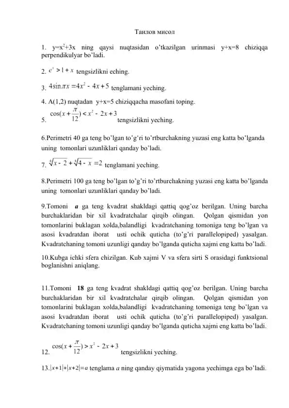 Matematika misollar