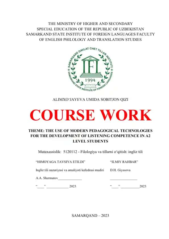 The use of modern pedagogical technologies for the development of listening competence in A2 level students