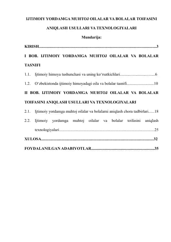 Ijtimoiy himoyaga muhtoj bolalar va oilalarni aniqlash