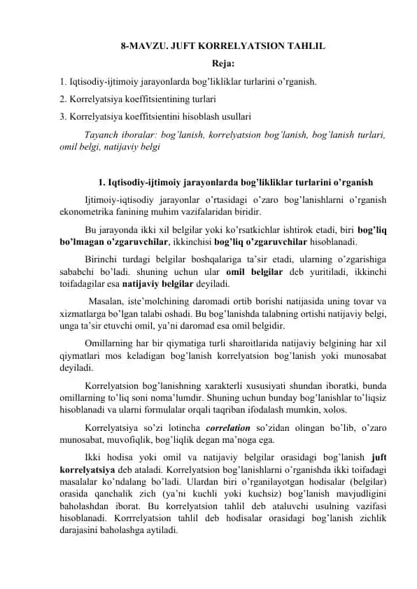 Juft korrelyatsion tahlil taqdimoti