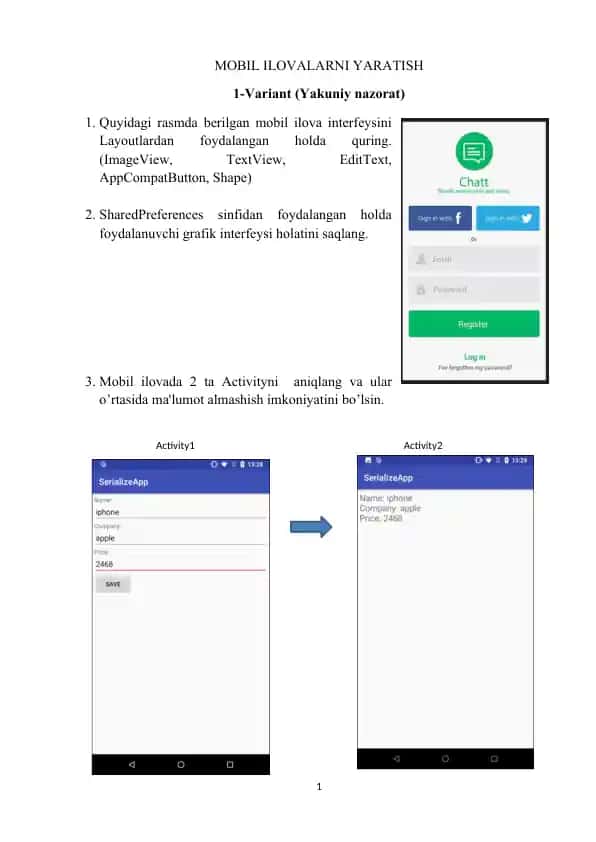 Mobil ilovalarni yaratish (Yakuniy nazorat ish variantlari)
