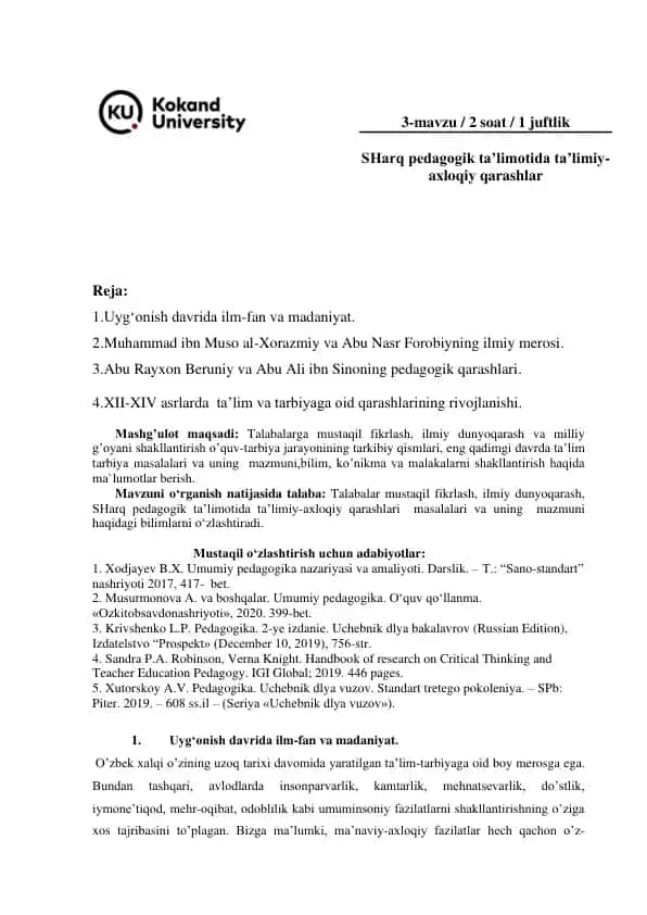 Ta’lim-tarbiyada Mustaqil Fikrlash va Ilmiy Dunyoqarash