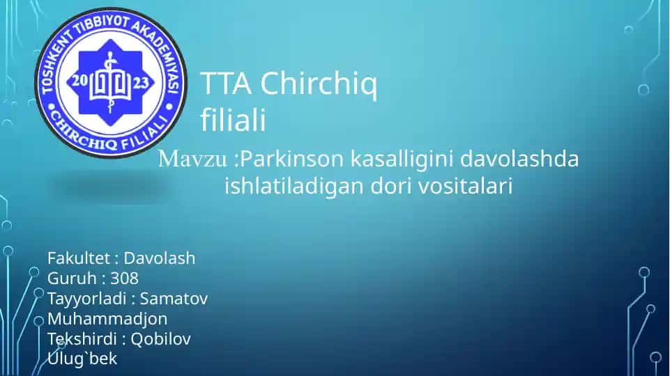 Parkinson kasalligini davolashda ishlatiladigan dorivosi tular
