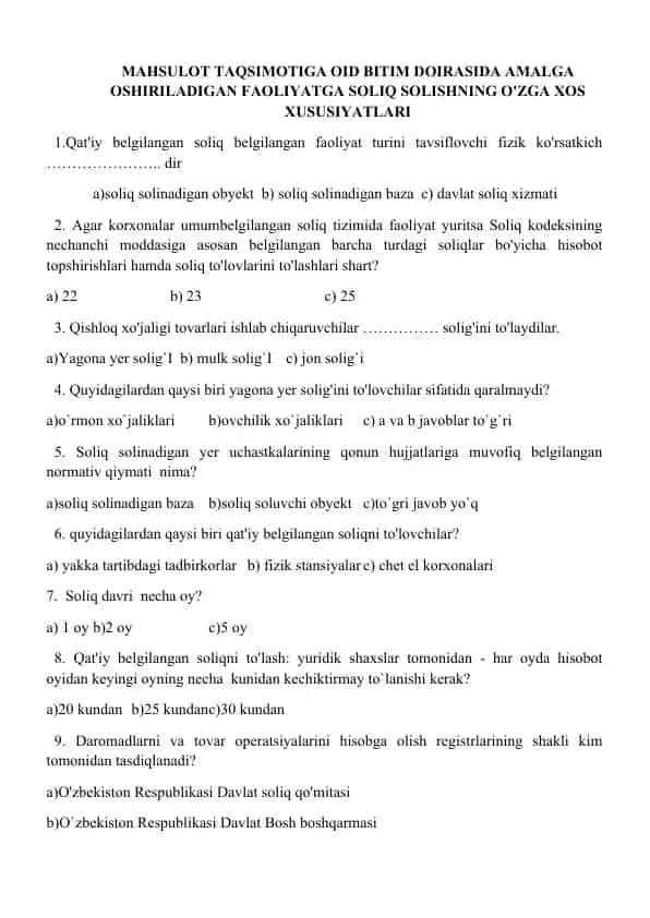 Soliq solinadigan faoliyat turlari