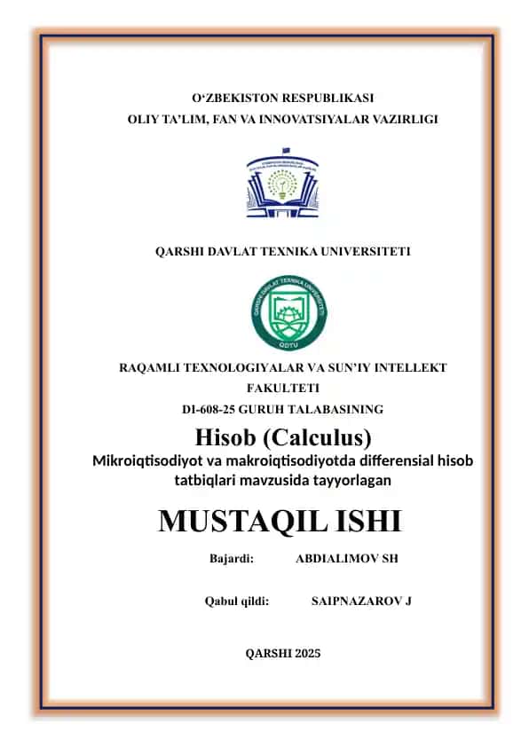 Mikroiqtisodiyot va makroiqtisodiyotda differensial hisob tatbiqlari