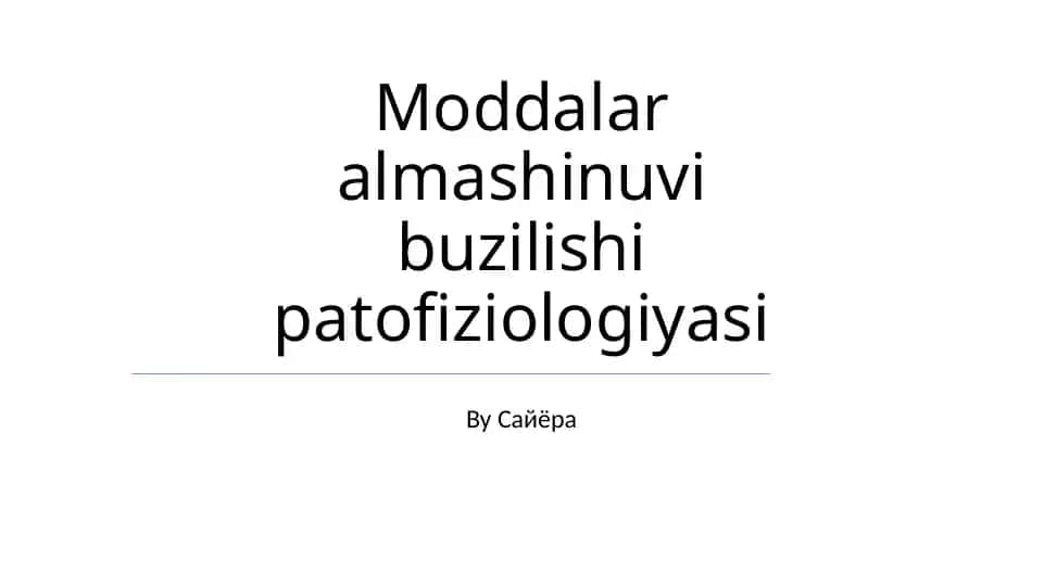 Almashinuv Buzilishlarining Klinik Ko'rinishlari