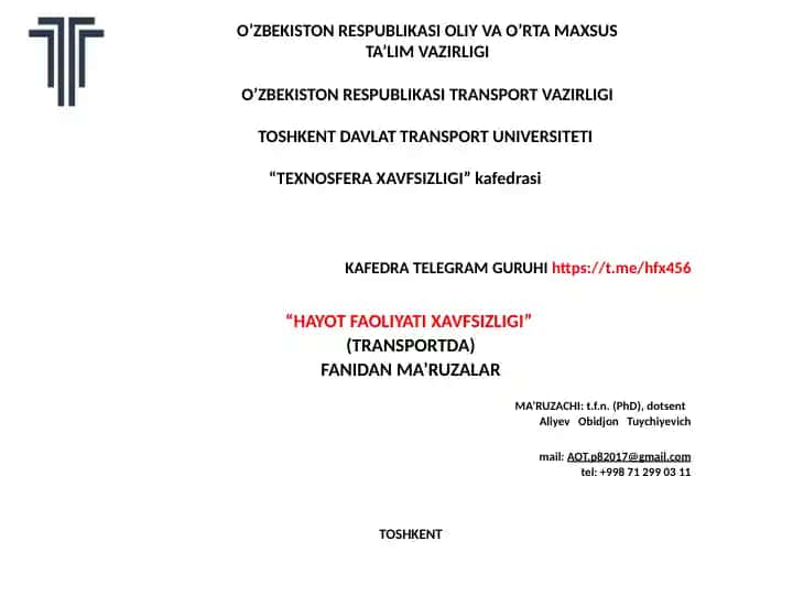 "HAYOT FAOLIYATI XAVFSIZLIGI"