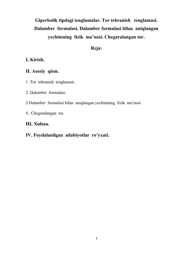 Giperbolik tipdagi tenglamalar