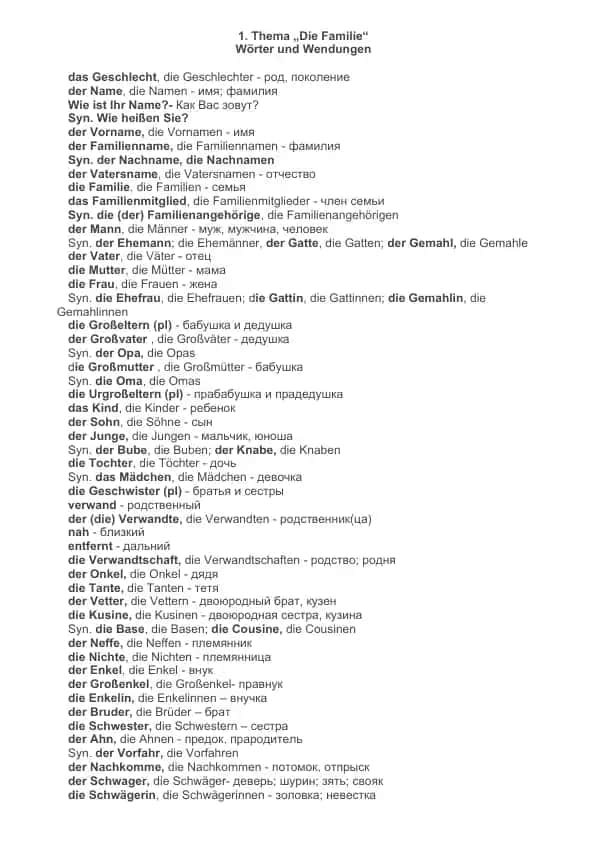 Thema „Die Familie“