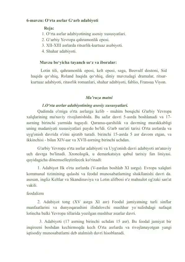 G'arb o'rta asrlar adabiyoti