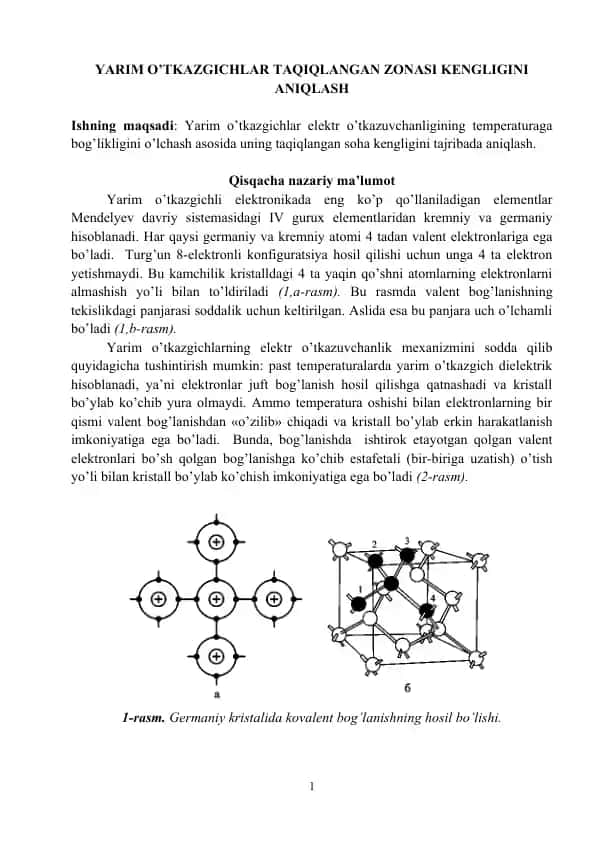 Yarim o’tkazgichlar taqiqilangan zonasi kengligini aniqlash