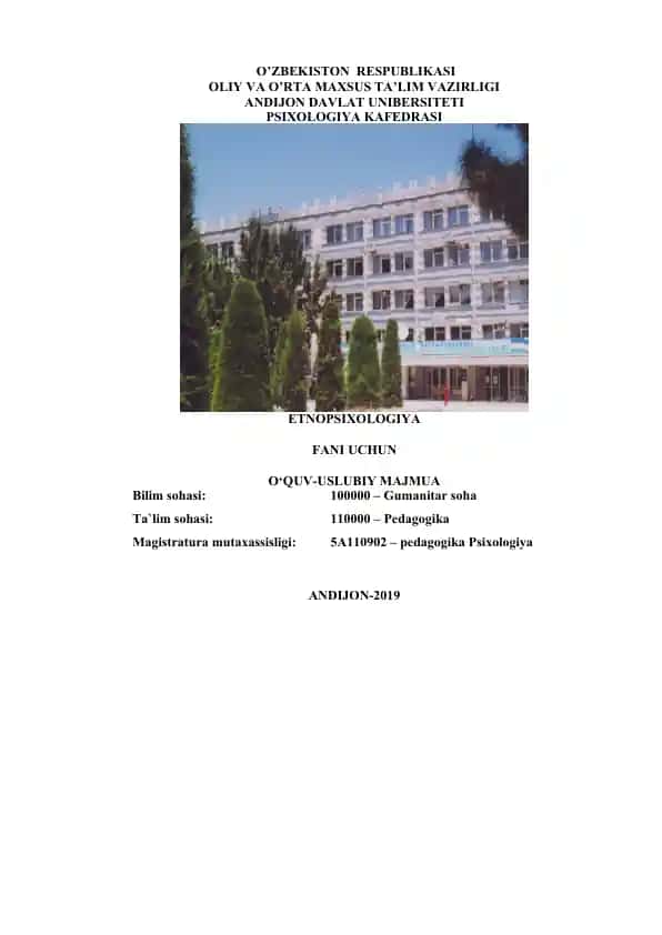 Etnopsixologiya o'quv-uslubiy majmua