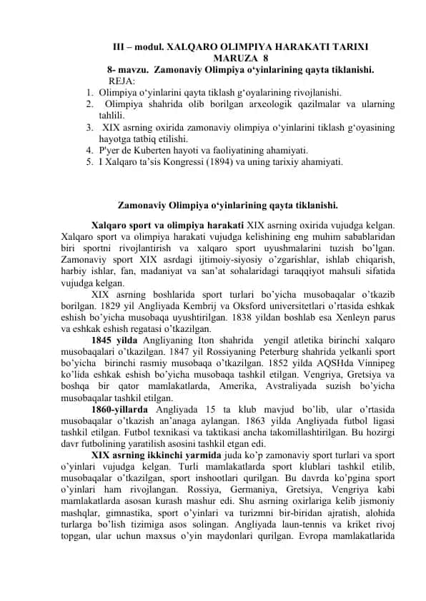 Zamonaviy Olimpiya o‘yinlarining tarixi