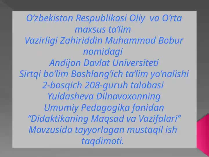 "Didaktikaning Maqsad va Vazifalari"