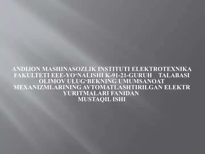 Kran xarakatlanish mexanizmlarining elektr yuritmalari tuzilishi