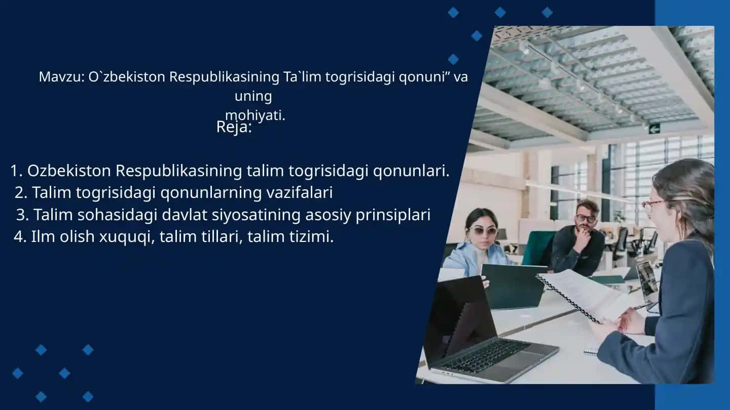 O`zbekiston Respublikasining Ta`lim togrisidagi qonuni va uning mohiyati
