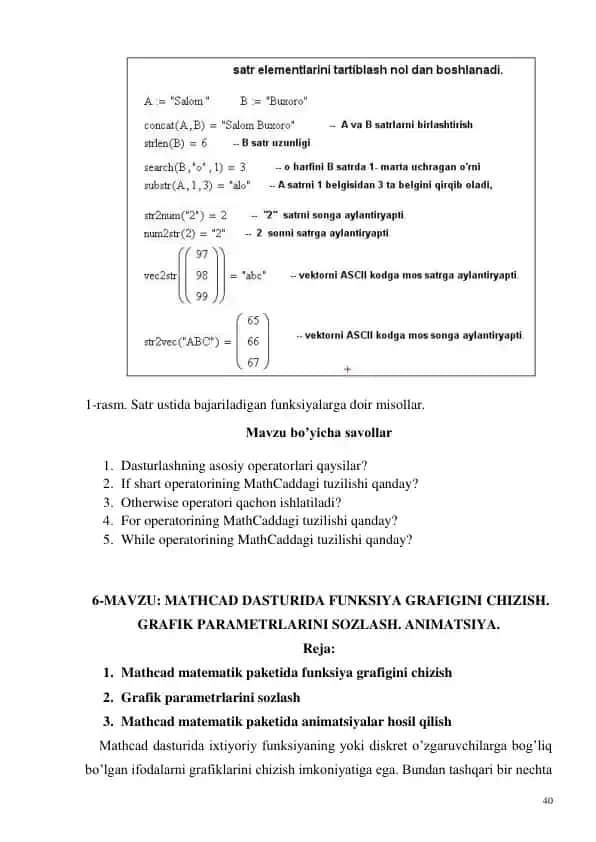 Mathcad dasturida funksiya grafiklarini yaratish