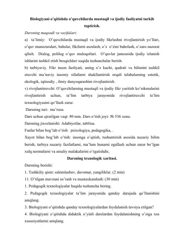 Biologiya Darsi