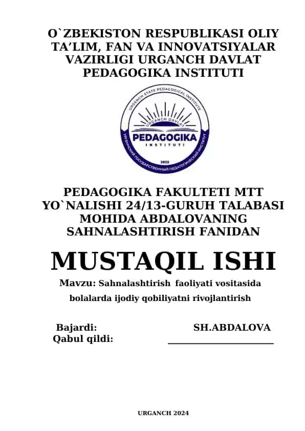 Sahnalashtirish faoliyati vositasida bolalarda ijodiy qobiliyatni rivojlantirish