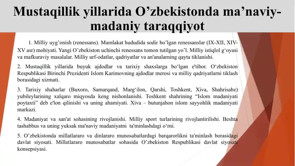 O’zbekistonda ma’naviy-madaniy taraqqiyot