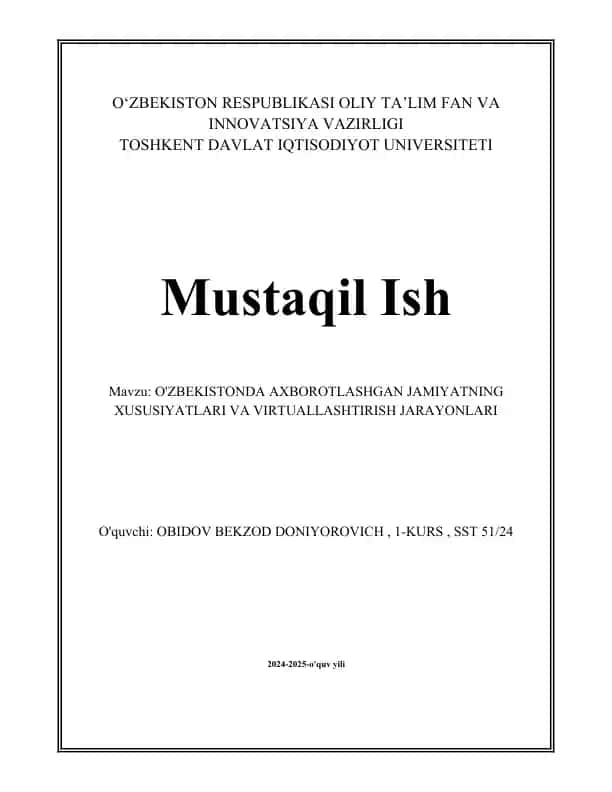 O'ZBEKISTON RESPUBLIKASI OLIY TA’LIM FAN VA INNOVATSIYA VAZIRLIGI