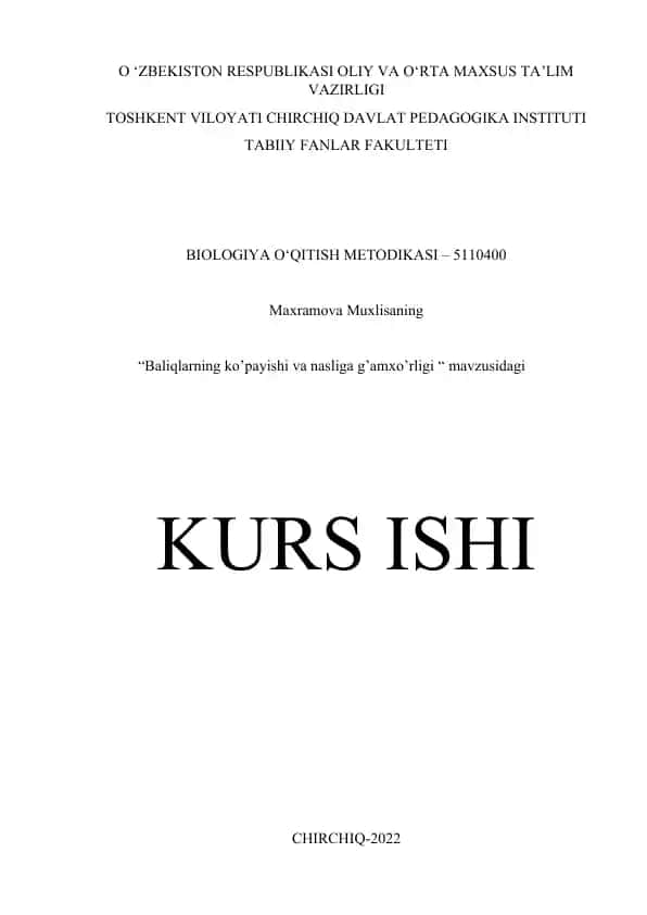 BIOLOGIYA O‘QITISH METODIKASI – 5110400