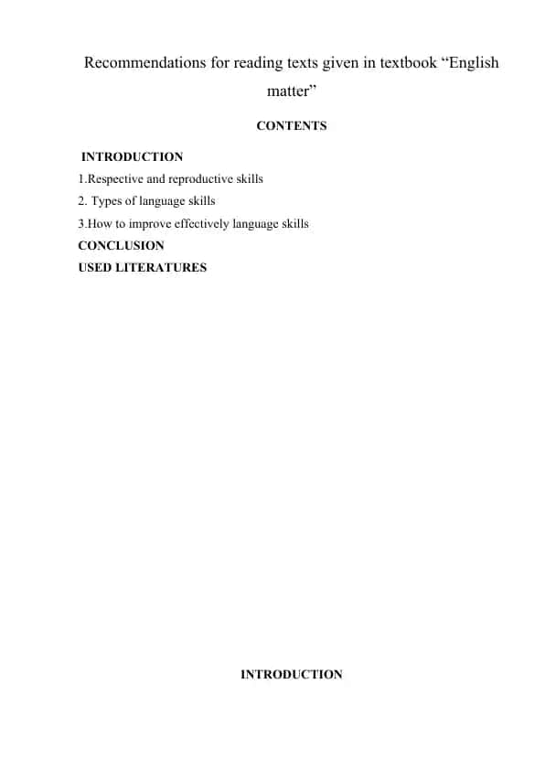 Recommendations for reading texts given in textbook “English matter”