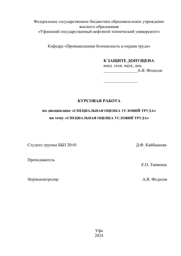 Специальная оценка условий труда