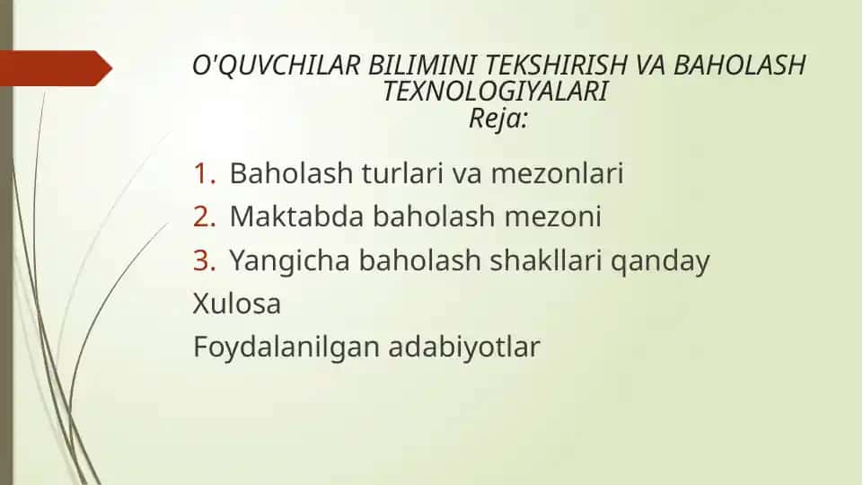 O'quvchilar bilimini tekshirish va baholash texnologiyalari