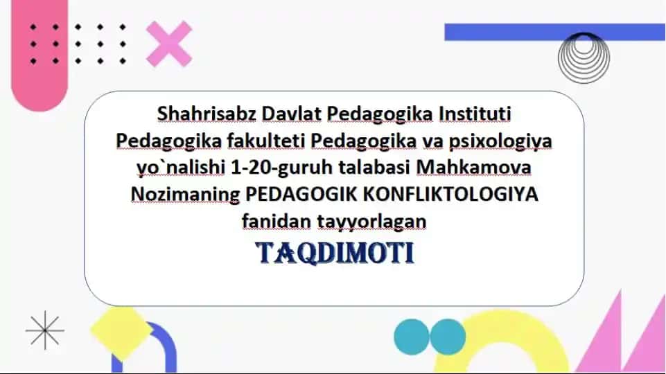 PEDAGOGIK KONFLIKTOLOGIYA