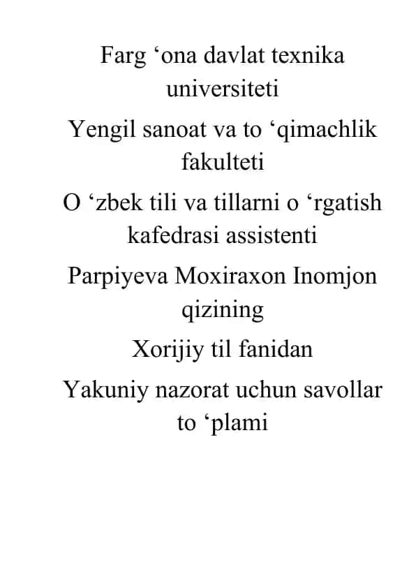 O'zbek tili va tillarni o'rgatish kafedrasi assistenti