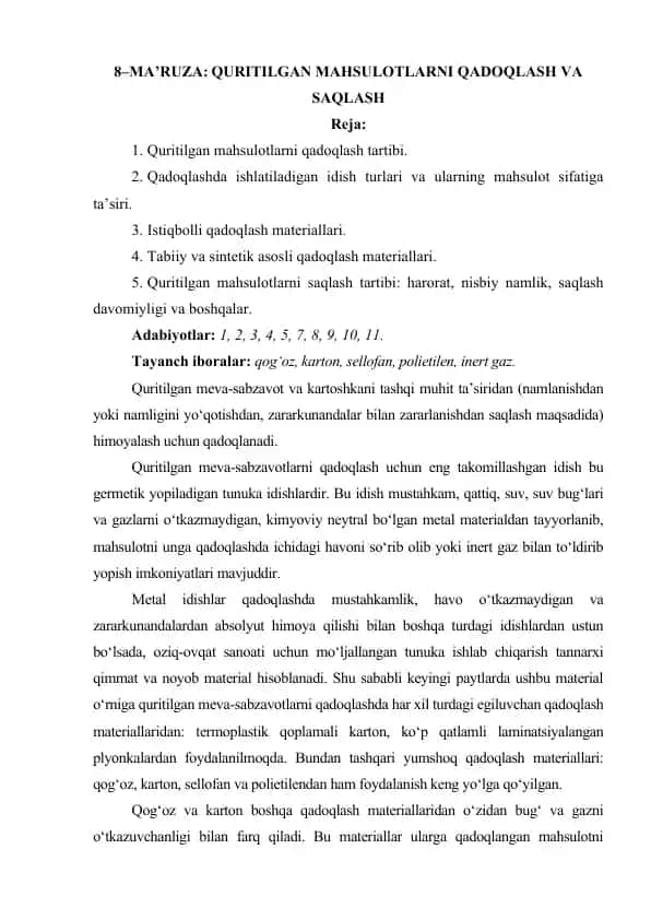 Quritilgan Mahsulotlarni Qadoqlash va Saqlash