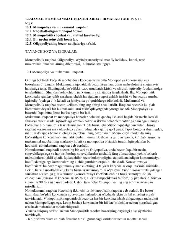 Monopoliya va mukammal raqobat